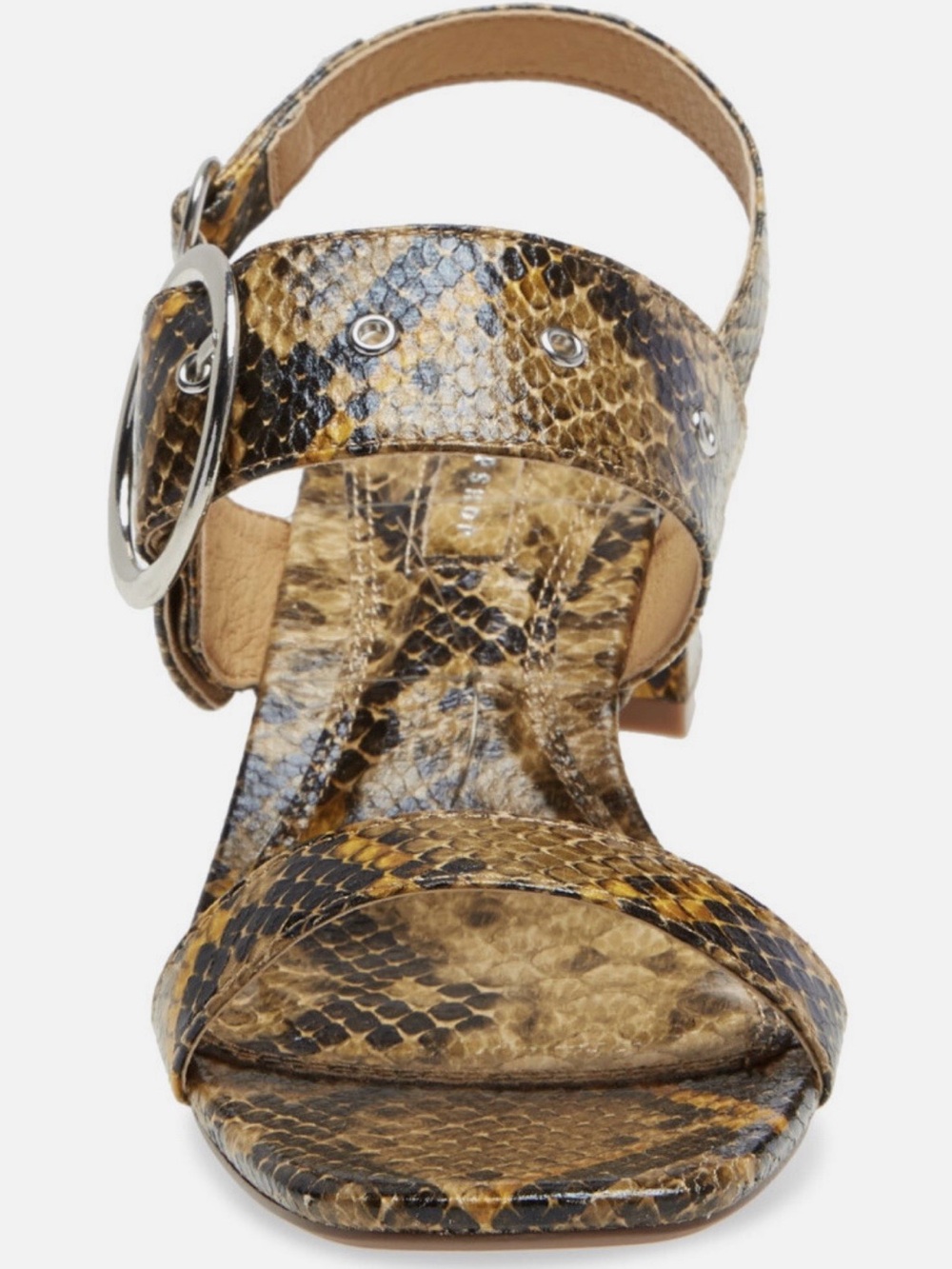 Topshop Brown Snake-Print Buckle Sandals